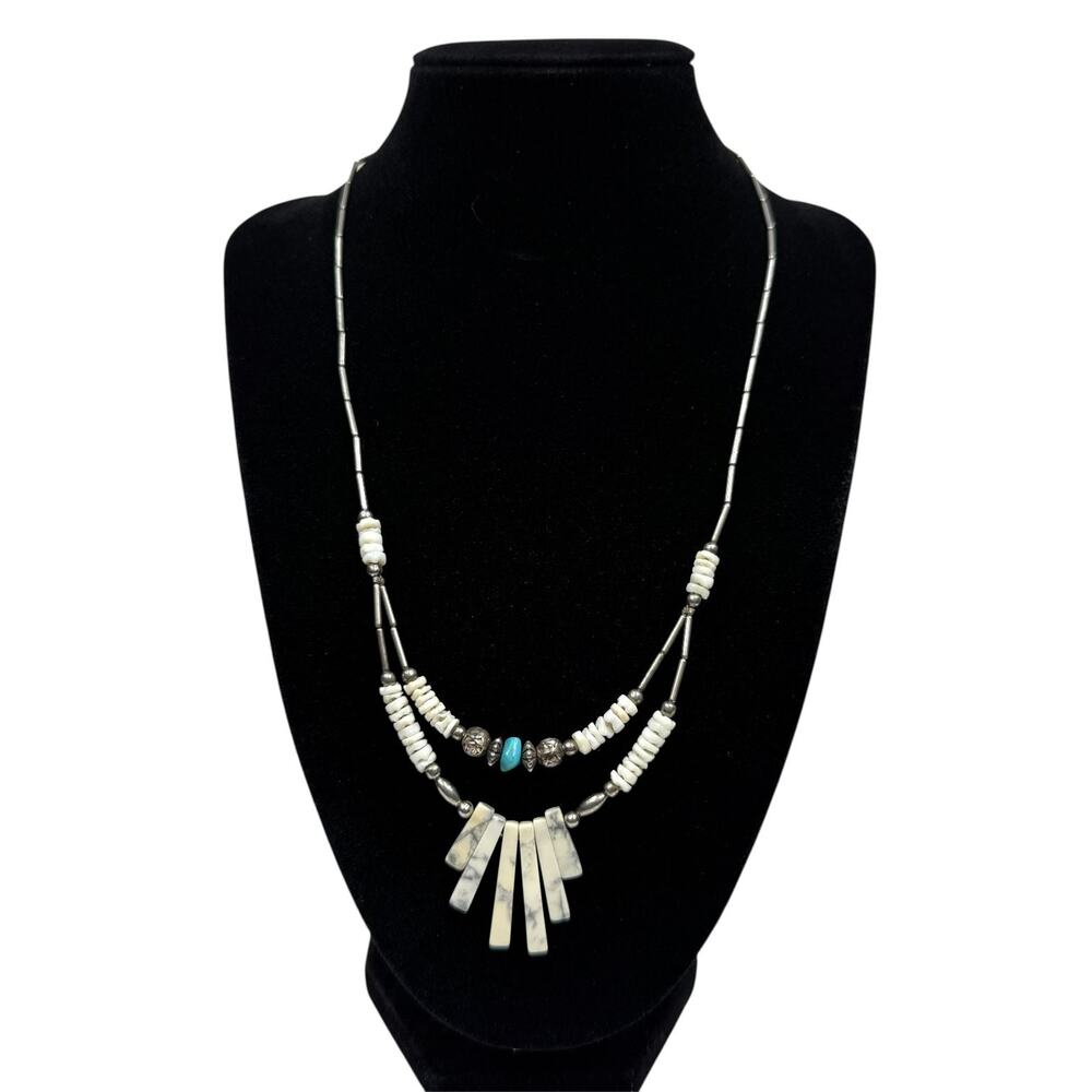 Native American Style Tribal White Shell Turquoise Heishi Necklace 19 in
